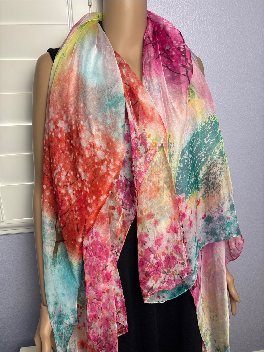 Giant Pastel Vibrant Multi-Color Floral Sheer Oversized Scarf Fairy Dreamy - Picture 2 of 6